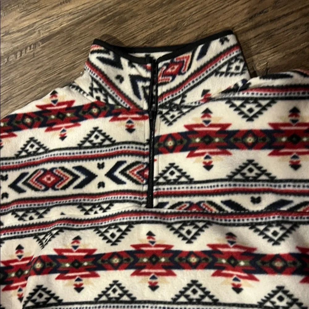 No Boundaries Women's Zip-Up Aztec Fleece Pullover - Red, Black & White - Picture 2 of 7